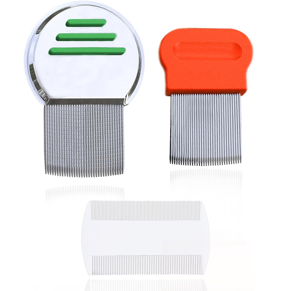 SunGrow Stainless Steel Nit Removal Comb Set, 3 Fine-Tooth Hair Combs