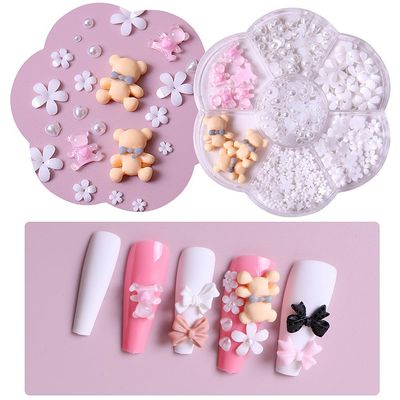 1 Box White Flower Nail Charms 3D Resin Nail Art Charms Cute Little Bear Nail Decorations Pearl Charms for Nails Nail Charms for Acrylic Nails Supplies DIY Nail Art Decoration Accessories