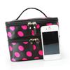 Angoily Portable Dots Pattern Double-layer Cosmetic Bag for Women Black and Rosy Zippered Makeup Organizer for Travel and Toiletry Essentials view 3