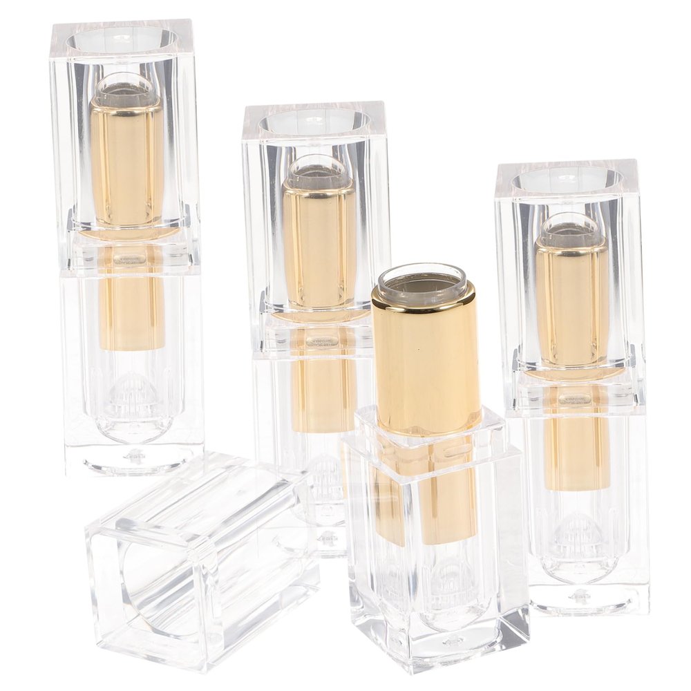 Angoily 4 Pcs Lipstick Empty Tube Lip Tint Plastic Containers Lip Balm Container Travel Lipstick Stand Mini, Transparent, 7.00X2.30X2.30CM