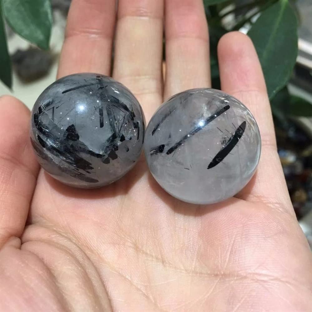 IPUDIS 2 Pack Natural Black Gold Stone Crystal Ball Balls