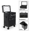 HJXGQJM Rolling Makeup Train Case Portable Cosmetic Trolley Rolling Cosmetic Organizer with Rolling Wheels Lights and Mirror,Combination Make-up Case,Aluminium Make Up Case, Black Cosmetic case view 3