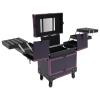 HinLIaDa Rolling Makeup Train Case, Cosmetic Travel Trolley 4 Tray with Sliding Rail, Beauty Trolley Cosmetic Organizer Box Handle Mirror w/ 4 Rolling Wheels, Waterproof (Purple) view 1