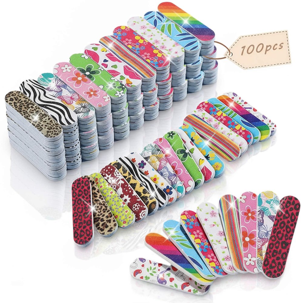 100-Pack 180 Grit Double Sided Disposable Nail Files & Emery Boards for Natural Nails - Bulk Mini/Small Grit Nail File Set for Home Salon, Manicure/Pedicure