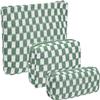 3 Pieces Makeup Bag Large Small Checkered Cosmetic Bag Capacity Canvas Travel Toiletry Bag Organizer Cute Makeup Brushes Aesthetic Accessories Storage Bag for Women (Green) view 1