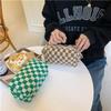 3 Pieces Makeup Bag Large Small Checkered Cosmetic Bag Capacity Canvas Travel Toiletry Bag Organizer Cute Makeup Brushes Aesthetic Accessories Storage Bag for Women (Green) view 3