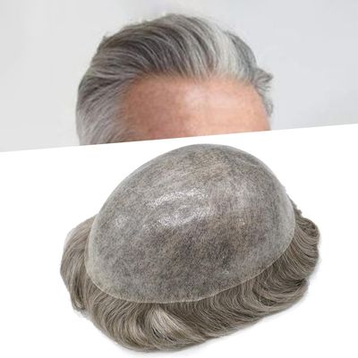 Toupee For Men Replacement System Real Human Hair Durable Invisible Mens Toupee Hair Piece For Men Poly Men Hair System Toupee6x8Medium light to Medium density#565 5# MEDIUM LIGHT BROWN+65% GREY