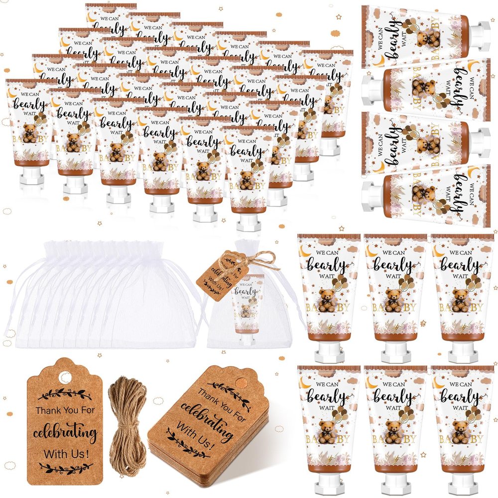 Dansib 48 Sets Winter Baby Shower Hand Cream Gift Party Favors for Guests Gift Bulk Mini Travel Size Hand Lotion Set for Guests(Bear)