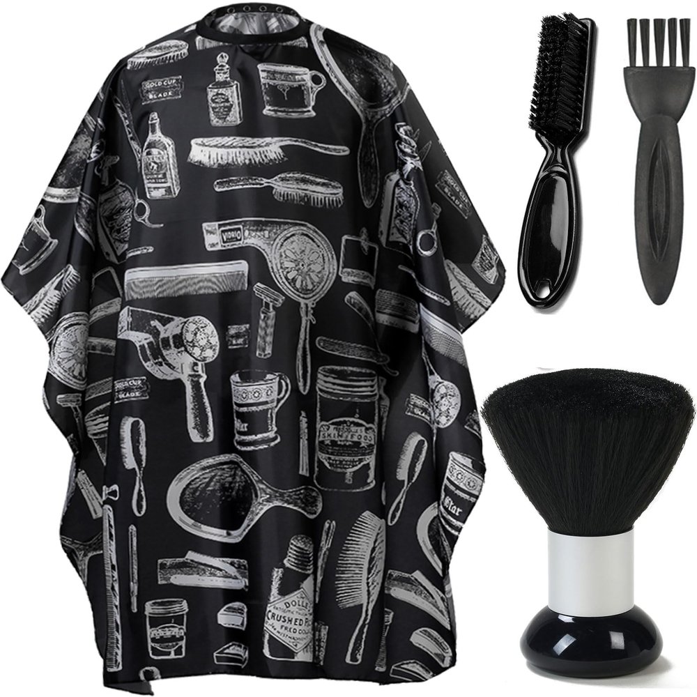 Borogo Professional Hair Cutting Cape with Neck Duster Brush, Adjustable Waterproof Salon Closure Barber Cape Hair Cutting Accessories Black Floral Print