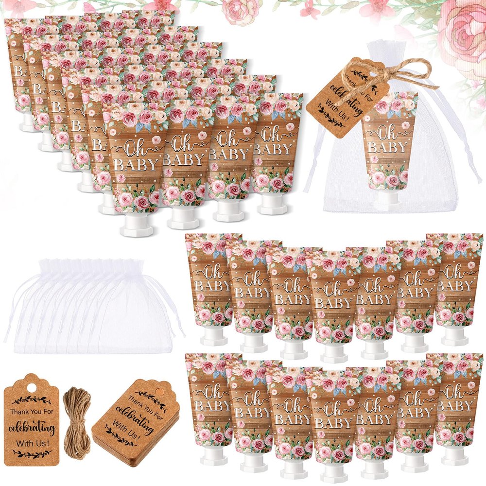 Dansib 48 Sets Winter Baby Shower Hand Cream Gift Party Favors for Guests Gift Bulk Mini Travel Size Hand Lotion Set for Guests(Floral)