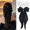 AYBLOOM Silky Satin Hair Bows, Oversized Long Tail Aesthetic Hair Accessories (2 Pack, Black + White) view 1