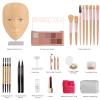 3D Makeup Practice Kit, Reusable Silicone Practice Face Board/Makeup Mannequin Face,with Brushes&Eyebrow Pencils&Eyelashes&Bag&Eyeshadow&Lipstick view 2