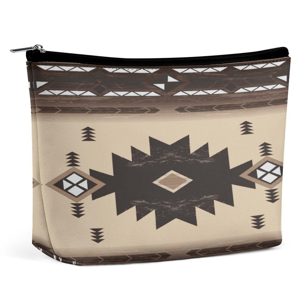 Yandier Southwestern Native American Aztec Navajo Indian Portable Cosmetic Bag Multifunction Storage Pouch PU Makeup Bag, Stationery Organizer with Zipper for Reunion Office