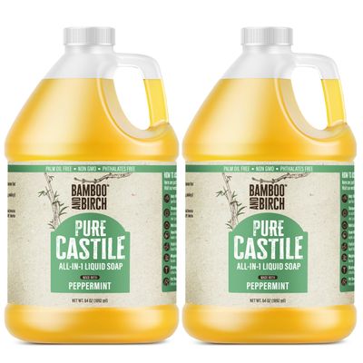 BAMBOO AND BIRCH Pure Castile Soap Liquid, Certified Palm Oil Free Natural Soap, Peppermint, 1 Gallon