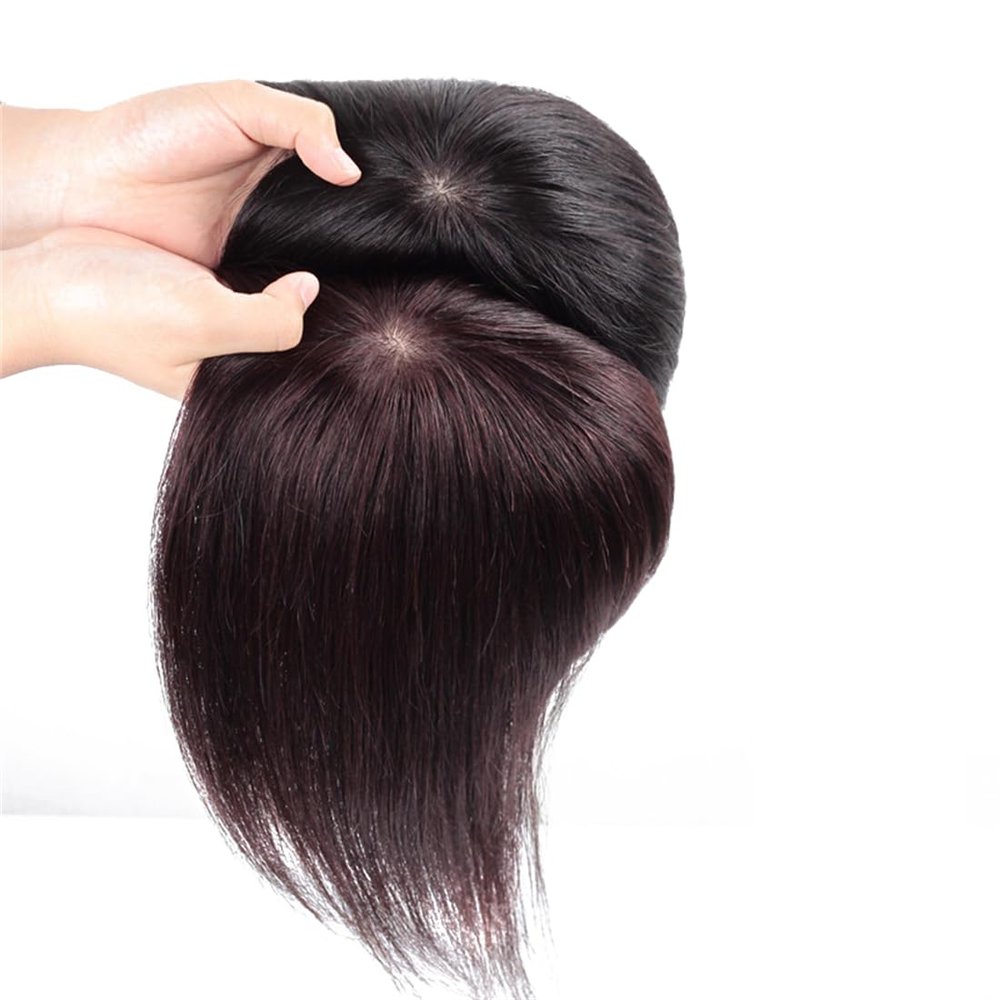 12x12 Machine Made Human Hair Hair Toppers for Thin Hair with Bangs Hair Topper for Women with Thinning Hair Clip on in Topper Hairpiece Straight (Dark Brown,20cm/8inch)