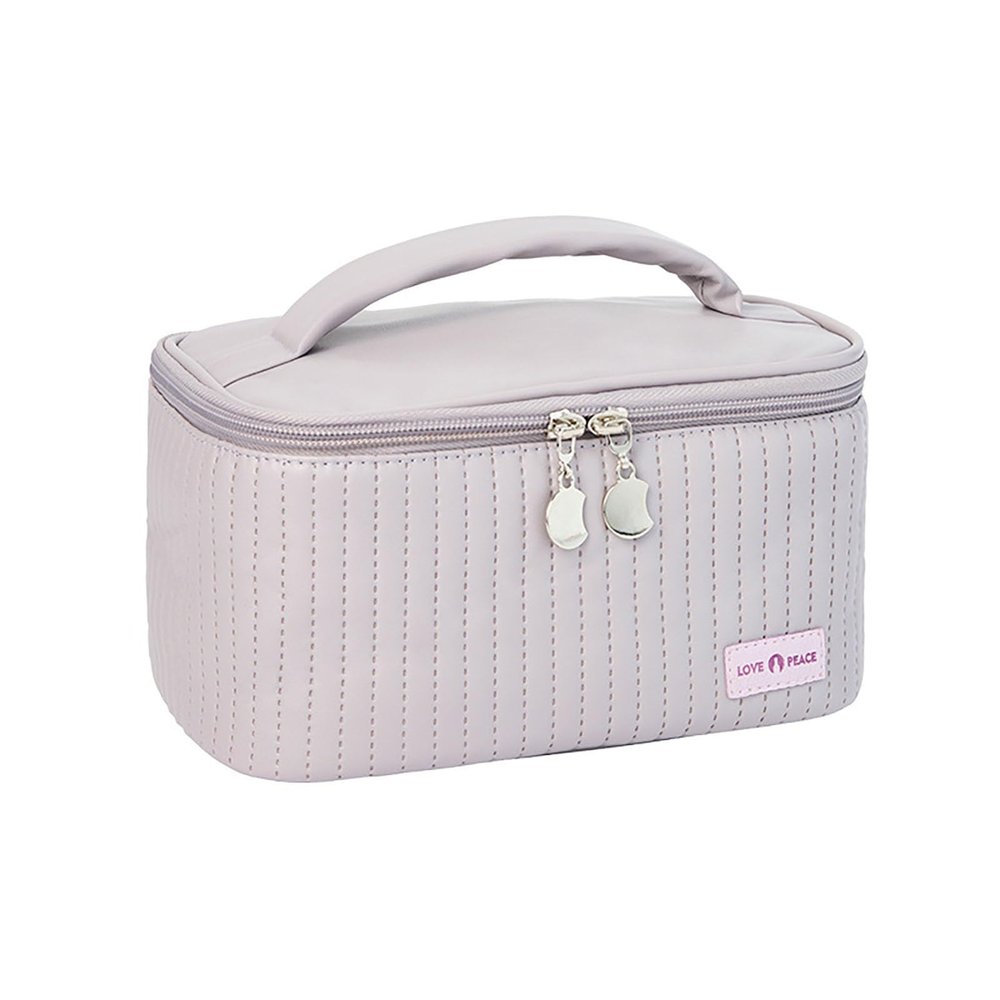 KELINFONG Quilted Makeup Bag with Zipper 8.4 * 5.4 Inch Pu Leather Waterproof Portable Pouch Open Flat Hanging Toiletry Bag for Women Large Cosmetic Bags for Wife Girlfriend Valentines Day Gifts