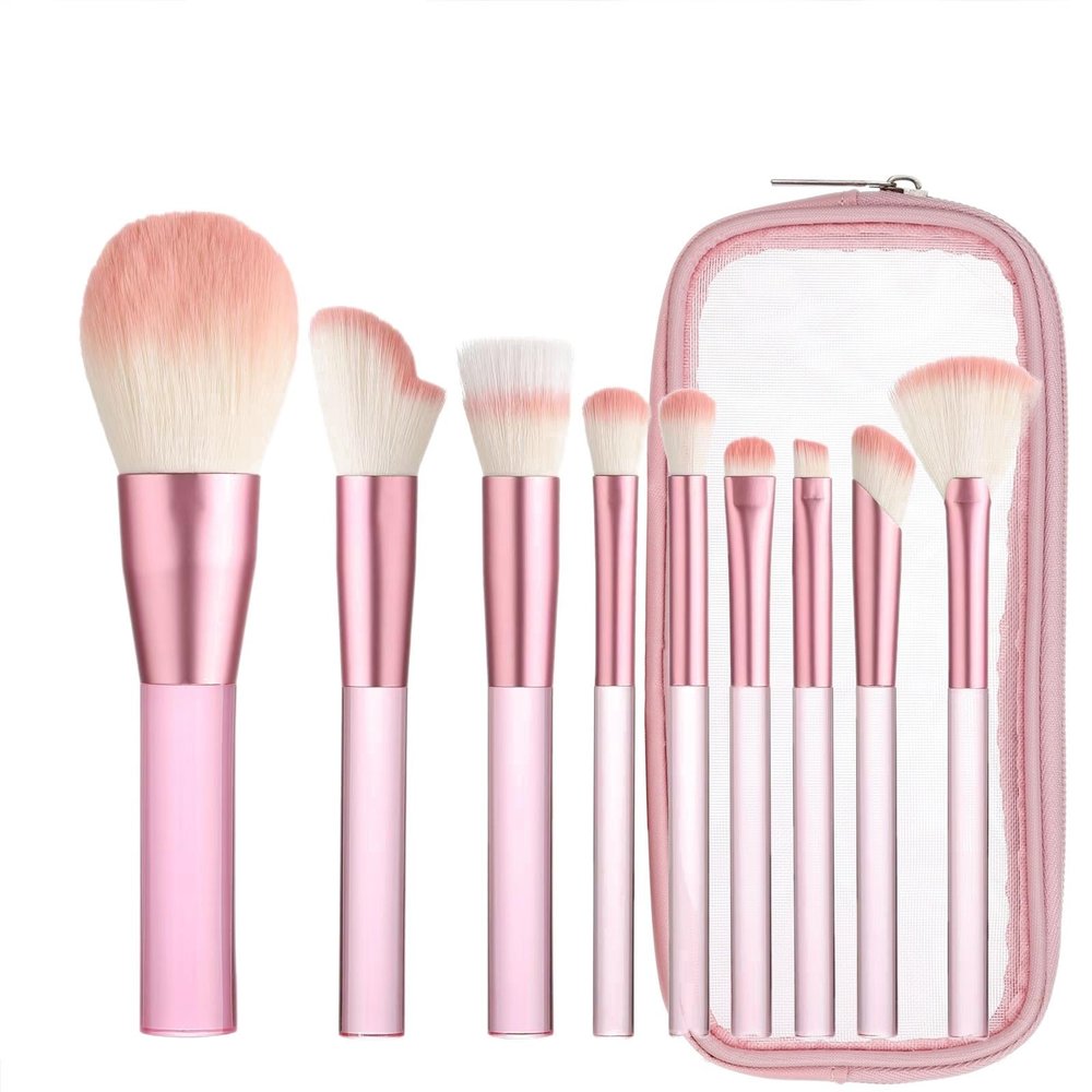 TOWINE Makeup Brush Set 9PCS Makeup Brush Set with Brush Bag Loose Powder Brush Set Concealer Eyeshadow Foundation Brush Beauty Tools for Ladies and Girls (Color : B, Size : O)