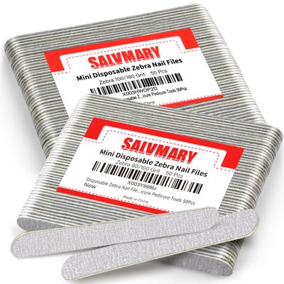 5 Inch Small Disposable Zebra Nail Files 80/100 100/180 Grit Bundle, Each Grit 50 Pcs
