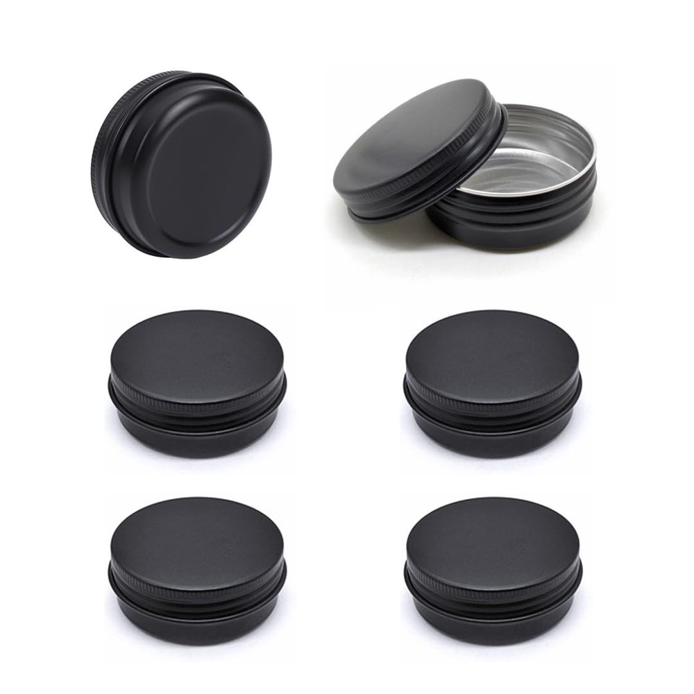 LXLK 12 Pack 30ML Black Aluminum Lip Balm Tins Cans Jars Empty Refillable Containers with Screw Lid Round Travel Storage Cosmetic Storage Bottle for Powder Candle Salve Spice Cream Anti-Leakage