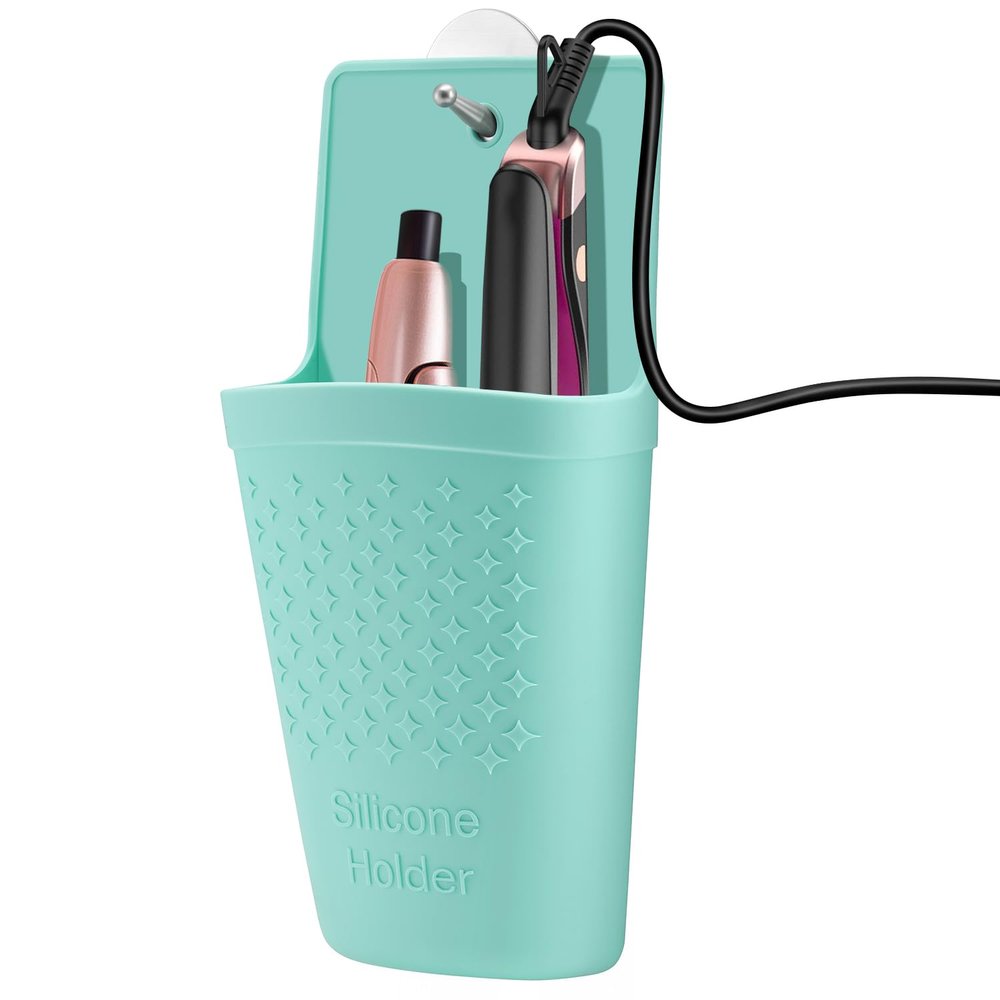 CROWATTS 2 Pack Heat Resistant Silicone Hair Iron Mat and Pouch,Portable Travel Hair Straightener Mat and Holder for Hair Styling Tools.(Mint Green)