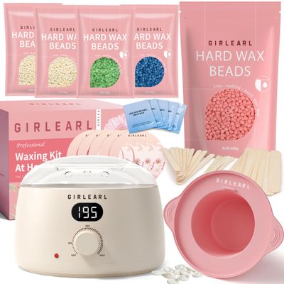GIRLEARLE Premium Digital Waxing Kit + 1lb Rose Hard Wax Beads at Home, Multiple Formulas Target Different Types of Hair for Brazilian Bikini, Facial, Leg, Full body