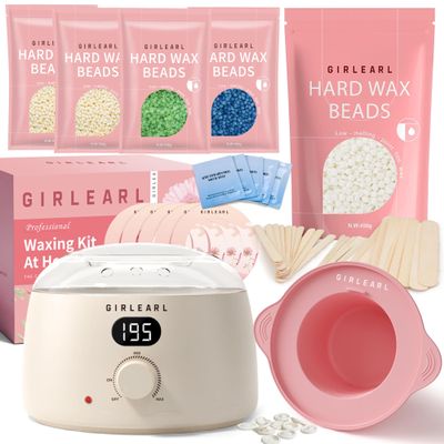 GIRLEARLE Premium Digital Waxing Kit + 1lb Unscented Hard Wax Beads at Home, Multiple Formulas Target Different Types of Hair for Brazilian Bikini, Facial, Leg, Beard, Eyebrow and Full body