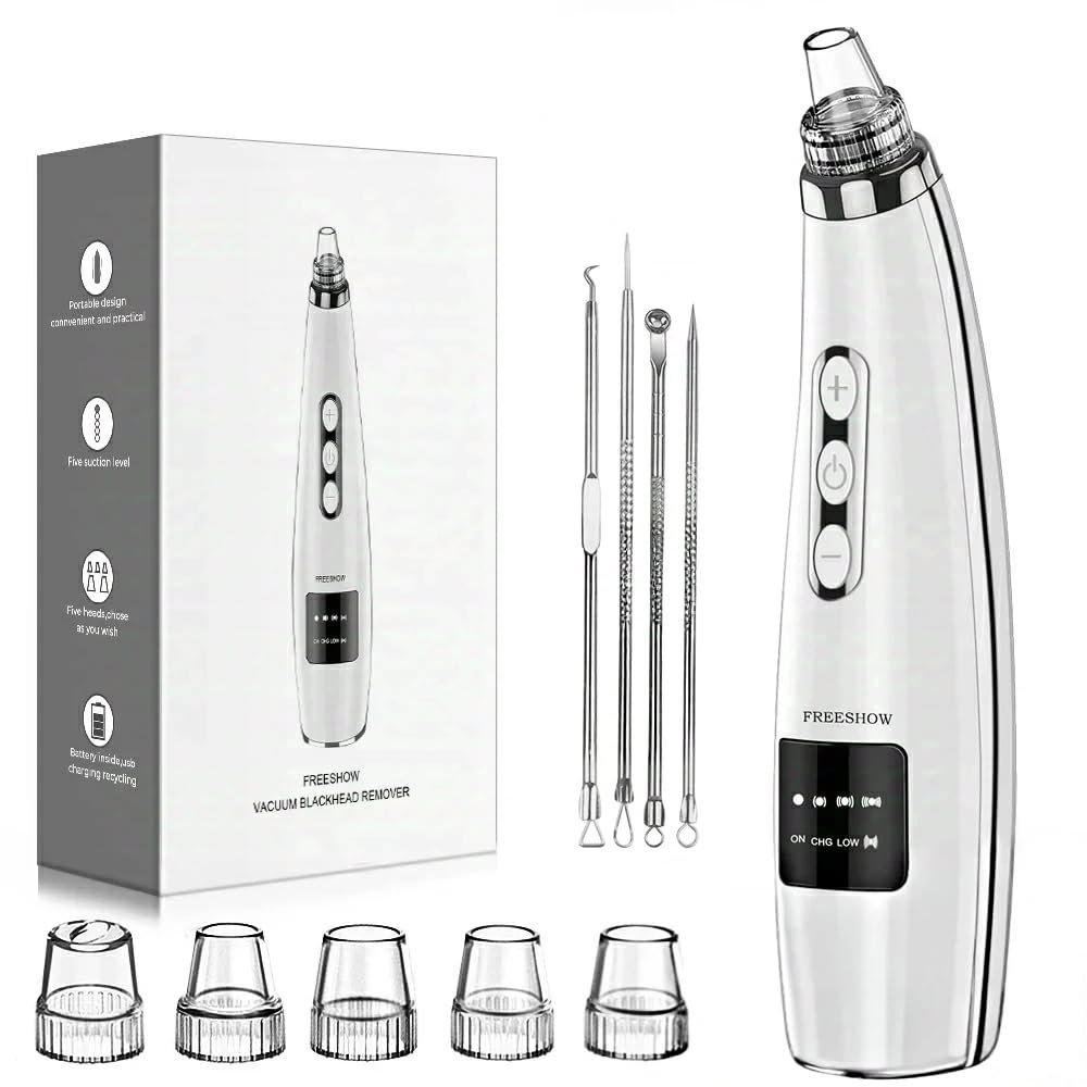 Blackhead Remover Pore Vacuum Upgraded Facial Pore Cleaner Electric Comedone Whitehead Extractor Tool-5 Suction Power,5 Probes,USB Rechargeable Blackhead Vacuum Kit for Women & Men