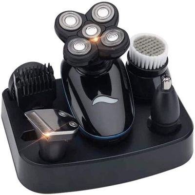 KouRy Multifunction 5 in 1 Electric Shavers for Men with USB Faster-Charging IPX7-Waterproof Rotary Razor with Hair Clippers, Facial Cleaning Brush, Nose & Ear Trimmer Set