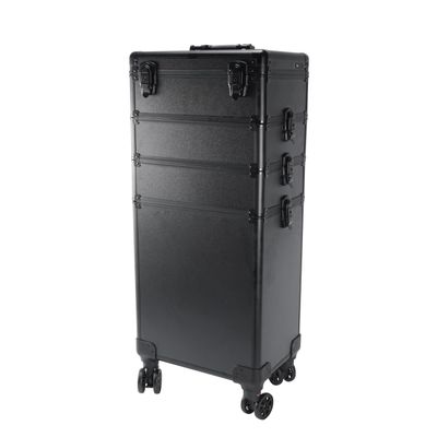 4 in 1 Professional Rolling Makeup Hairstylist Case, Interchangeable Aluminum Makeup Organizer Cosmetic Case, Cosmetology Display Suitcase on Wheels, Beauty Storage Luggage Lockable w/4 Wheels,Black