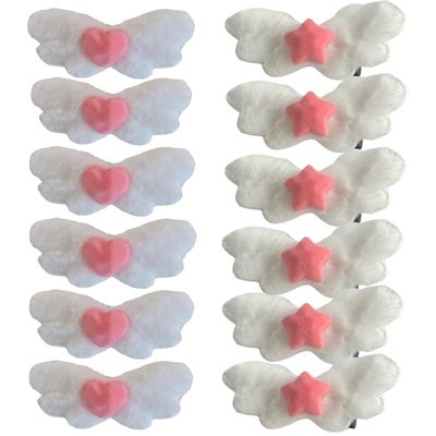 12Pcs Angel Wings Hair Clip, Fluffy Angel Wing Barrettes for Sweetie Girl Women Adorable Hair Accessories with Star Love Heart
