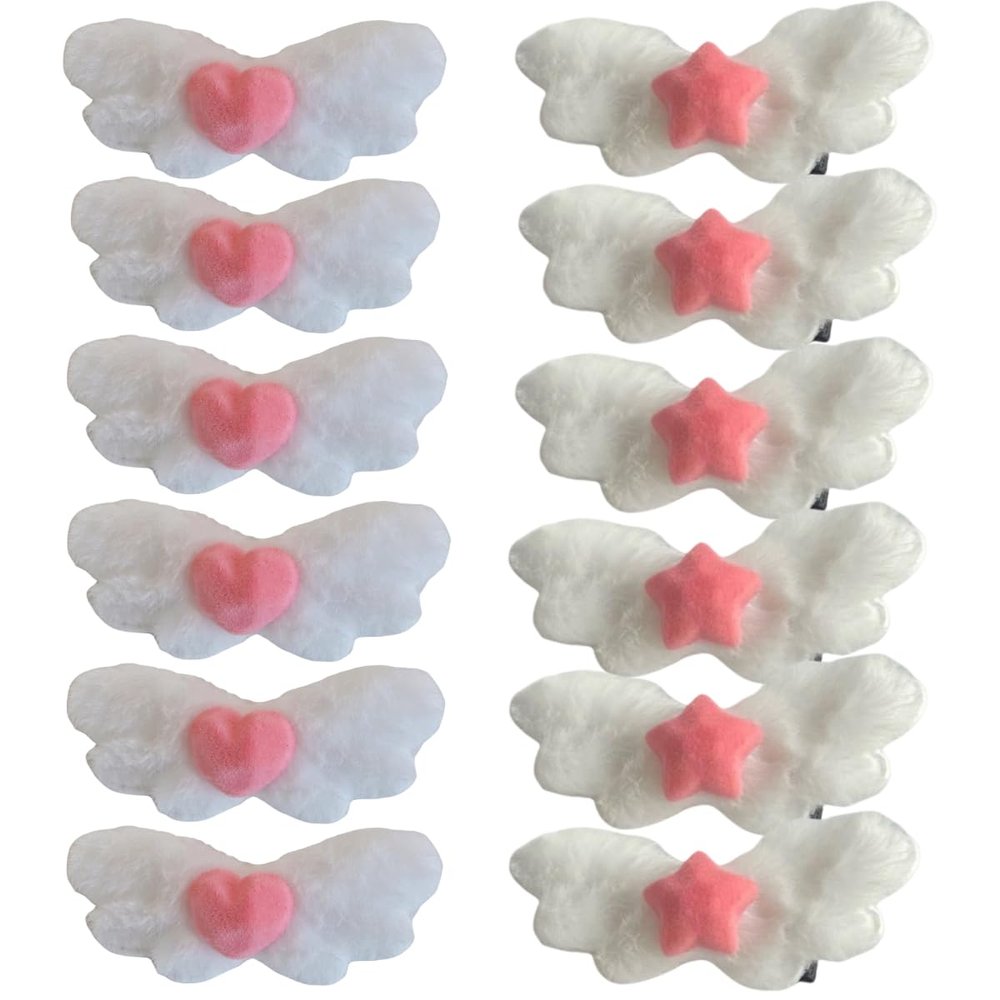 12Pcs Angel Wings Hair Clip, Fluffy Angel Wing Barrettes for Sweetie Girl Women Adorable Hair Accessories with Star Love Heart