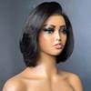 Yaki Straight Bob Wig With Swept Bangs New Trend Younger Kinky Edges 13X4 HD Lace Frontal Wig Yaki Human Hair Wig For Women Glueless Wig Natural Hairline Wig 150% Density 12Inch view 1