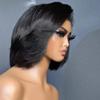 Yaki Straight Bob Wig With Swept Bangs New Trend Younger Kinky Edges 13X4 HD Lace Frontal Wig Yaki Human Hair Wig For Women Glueless Wig Natural Hairline Wig 150% Density 12Inch view 3