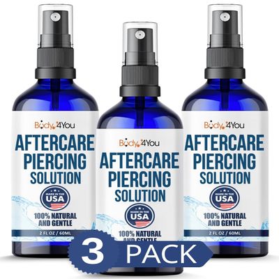 BodyJ4You Piercing Aftercare Spray - Saline Solution Natural Keloid Bump Removal - Ear Piercing Cleaner Nose Septum Belly Button Cartilage - Sea Salt Aloe Vera Rosemary - Fine Mist 3 x 2 Fl Oz
