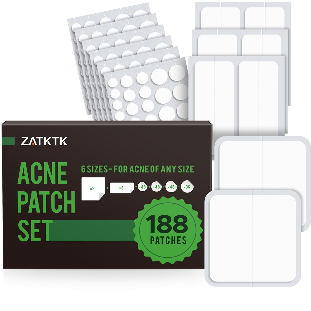 Pimple Patches (6 Sizes 188 Patches), Acne Patches for Large Zit Breakouts, Hydrocolloid Bandages for Face, Chin, Nose, Forehead, Body, Back, Neck & Chest, Round, Rectangle and Square Hydrocolloid