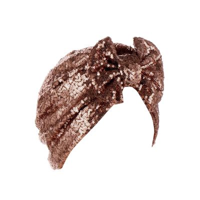 YOLAI Fashion Women Turban Sparkly Sequined Headwrap Pretied Bowknot Bonnet Hat for Women Girls (Khaki, One Size)