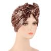 YOLAI Fashion Women Turban Sparkly Sequined Headwrap Pretied Bowknot Bonnet Hat for Women Girls (Khaki, One Size) view 2