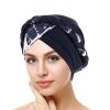 African Women Turban Cap Printed Head Wraps Ethnic Boho Pre Tied Headscarf Twisted Braid Beanie Cap (Navy, One Size) view 2