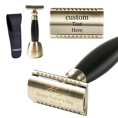 FREED Bronze Series Customized gifts Engraving Shaving Kit - Safety Razor with metal handle include razor travel case,razor base,and 10 blades,It's the best gift for men (Black)