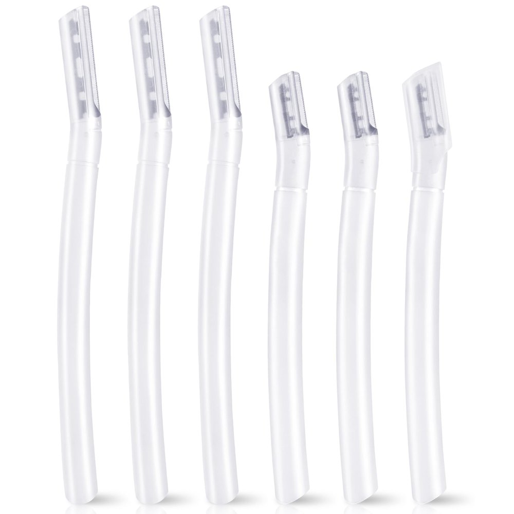 6 PCS Transparent Eyebrow Razor Set, Face Razor for Women and Men, Multipurpose Dermaplaning Tool, Eyebrow Hair Trimmer, Face Shaver with Protective Cover, 3 Pcs Long Handles and 3 Pcs Short Handles