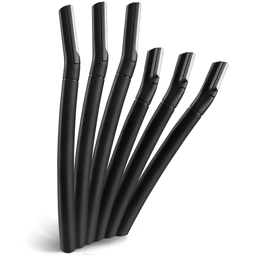 6 PCS Black Eyebrow Razor Set Face Razor for Women and Men, Multipurpose Dermaplaning Tool, Eyebrow Hair Trimmer, Face Shaver with Protective Cover, 3 Pcs Long Handles and 3 Pcs Short Handles