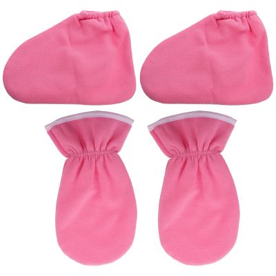 SaditY Paraffin Wax Bath Gloves and Booties, 4Pcs Wax Care Insulated Mittens Hand Care Treatment Spa Foot Cover for Thermal Treatment, Wax Machine Pink, 30x16cm
