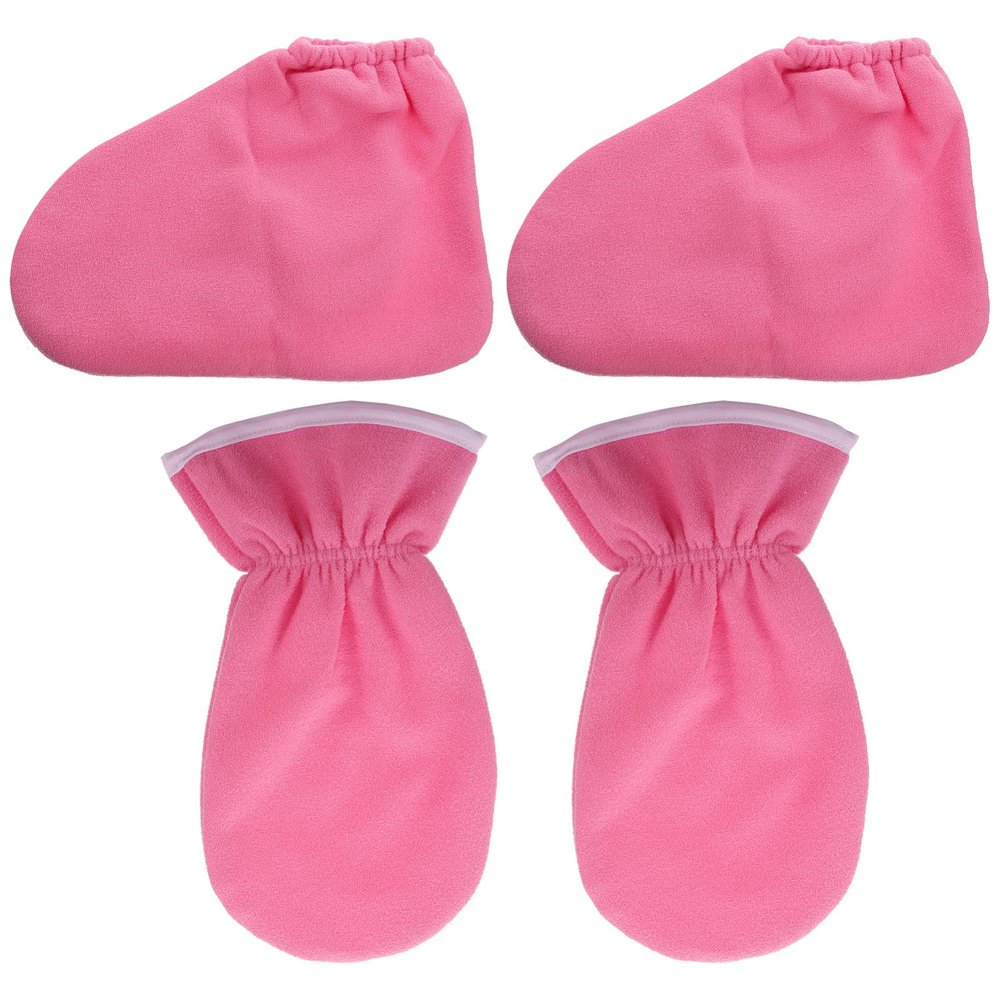 SaditY Paraffin Wax Bath Gloves and Booties, 4Pcs Wax Care Insulated Mittens Hand Care Treatment Spa Foot Cover for Thermal Treatment, Wax Machine Pink, 30x16cm