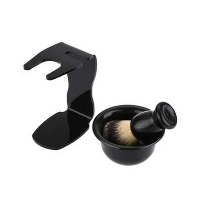 balacoo Plastic Shaving Brush Set with Durable Rack and Bowl Lightweight Beard Brush Tool for Home Use Practical Material for Easy Cleaning and Storage Black