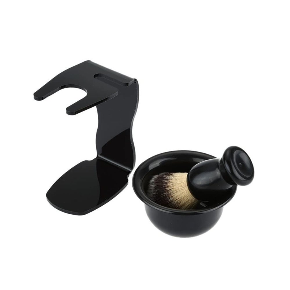 balacoo Plastic Shaving Brush Set with Durable Rack and Bowl Lightweight Beard Brush Tool for Home Use Practical Material for Easy Cleaning and Storage Black