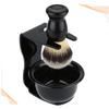 balacoo Plastic Shaving Brush Set with Durable Rack and Bowl Lightweight Beard Brush Tool for Home Use Practical Material for Easy Cleaning and Storage Black view 4