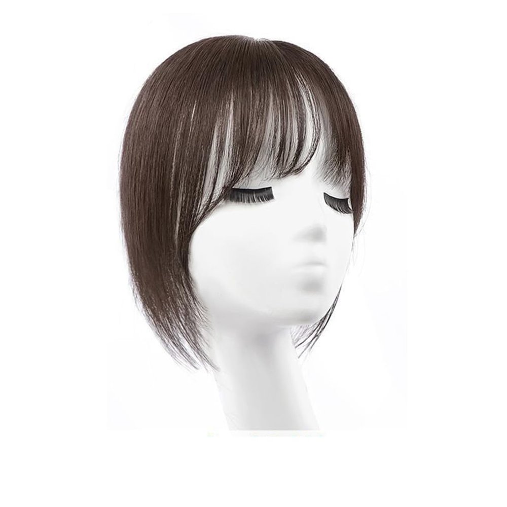 6x7 Hand Tied Machine Made,Straight Bang Clip in Hair for Thinning Hair Human Hair for Woman,25cm/10 inch One Piece Three Clips for Hair Loss (Natural color)