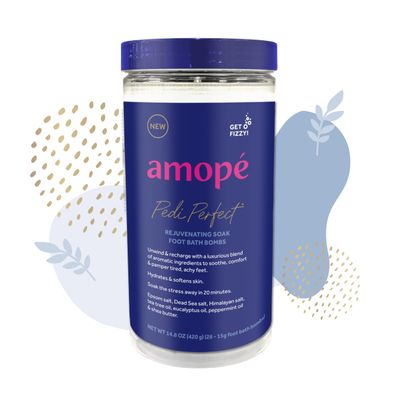 Amop Pedi Perfect Rejuvenating Foot Soak Foot Bath Bombs, Relaxing Foot Spa Fizzies with Epsom salt, Dead Sea & Himalayan Salt, Tea Tree Oil, Shea Butter to Soothe, Hydrate & Soften Tired Feet, 28 ct