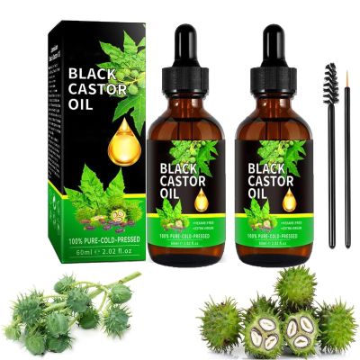 Ricino 100% Puro y Orgnico, Aceite de Castor para Pestaas, Cejas, Encrespado y Crecimiento del Vello - Mujeres y Hombres, 60ml/2.0 Fl Oz (2 Botellas)