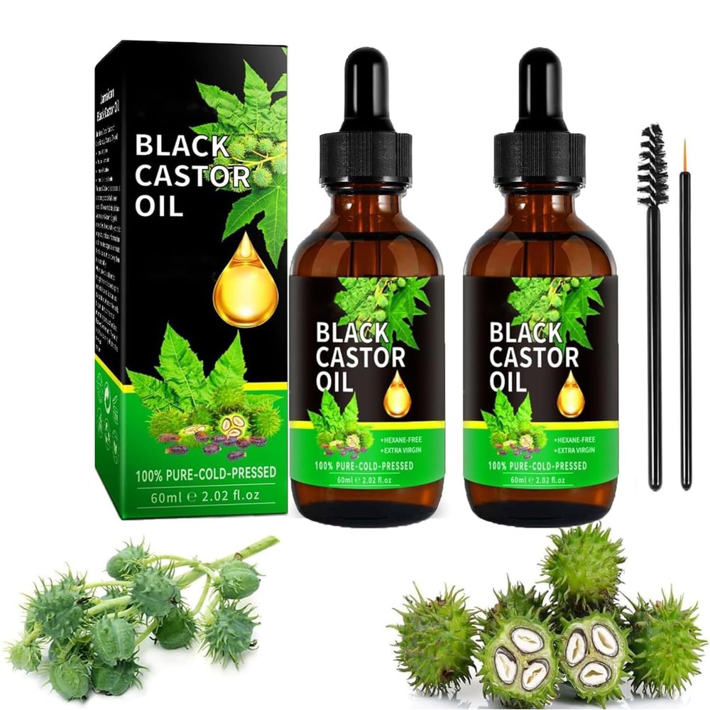 Ricino 100% Puro y Orgnico, Aceite de Castor para Pestaas, Cejas, Encrespado y Crecimiento del Vello - Mujeres y Hombres, 60ml/2.0 Fl Oz (2 Botellas)
